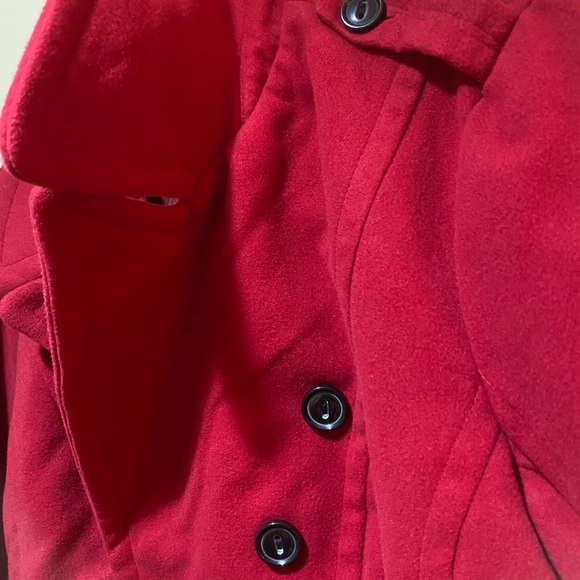 Dollhouse Vibrant Red Button Zip Pocket Black Elbow patches Pea Coat XL - Picture 6 of 7